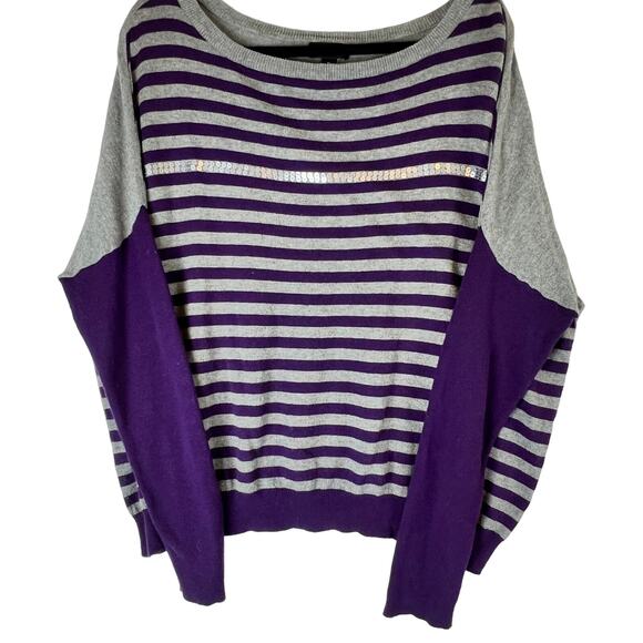 A.N.A. Purple Lightweight Striped Purple Gray Sequins Sweater Large - Picture 2 of 14